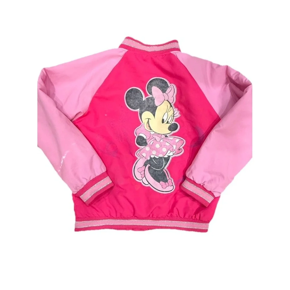 Disney Minnie Mouse Bomber Jacket Pink Girls 7/8 Ohana "Family" Embroidered - Picture 3 of 15
